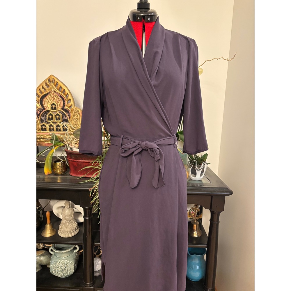 Wilfred Aritzia purple wrap dress shawl collar high low hem size 4 Plum Crepe - Picture 10 of 11